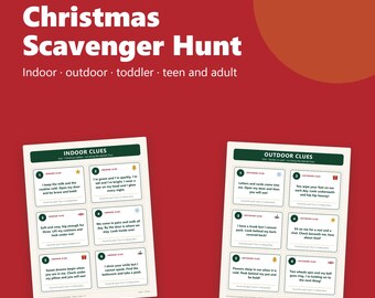 Christmas Scavenger Hunt Printable, Indoor and Outdoor Clues for Kids, Riddles for Teens and Adults, Toddler Picture Checklist PDF