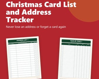 Christmas Card List and Address Tracker, Printable PDF and Excel, Holiday Card Sent Received Log, Address Book, Labels, A4 Letter