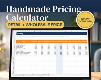 Pricing Calculator Spreadsheet for Handmade Products, Seller Profit Margin and Wholesale Price Calculator, Break Even Excel