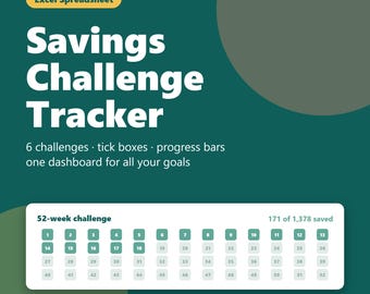 Savings Challenge Tracker Spreadsheet, 52 Week Money Challenge, 100 Envelope Challenge, Excel & Google Sheets Savings Goal Planner