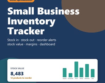 Inventory Tracker Spreadsheet, Small Business Stock Management Template Excel & Google Sheets, Reorder Alerts, Product Inventory Log