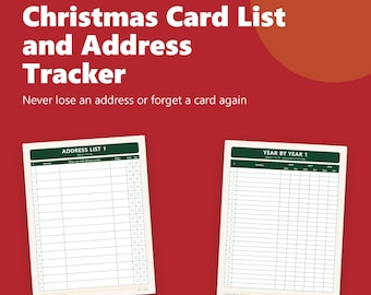 Christmas Card List and Address Tracker, Printable PDF and Excel, Holiday Card Sent Received Log, Address Book, Labels, A4 Letter