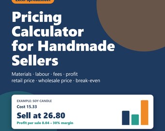 Pricing Calculator Spreadsheet for Handmade Products, Seller Profit Margin and Wholesale Price Calculator, Break Even Excel