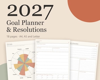 2027 Goal Planner Printable, New Year Resolutions Worksheet, Year in Review, Vision Board Pages, Goal Setting Workbook PDF