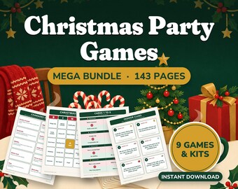 Christmas Party Games Bundle Printable, 9 Games and Kits, 143 Pages, Family Office Adults Kids, Trivia Bingo Charades, A4 Letter PDF