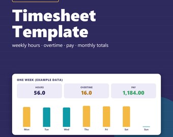 Timesheet Template Excel, Weekly and Monthly Timesheet with Overtime Calculator, Employee Hours Tracker, Time Card