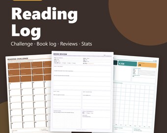 Reading Log Printable, Book Tracker and Reading Journal PDF, Book Review Pages, Reading Challenge, A5 A4 Letter