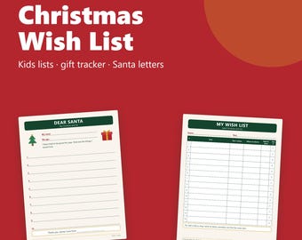 Christmas Wish List Printable, Kids Dear Santa Letter, Adult Gift Wish List, Gift Tracker and Budget Planner PDF