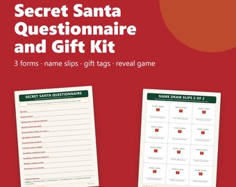 Secret Santa Questionnaire Printable, Gift Exchange Kit, Name Slips, Gift Tags, PDF
