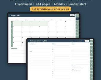 2027 Digital Planner, Hyperlinked iPad Planner for GoodNotes, Monthly Weekly Daily, Monday & Sunday Start, Instant Download PDF