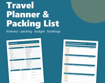 Travel Planner Printable, Trip Itinerary and Packing List PDF, Vacation Planner, Travel Checklist, Letter and A4