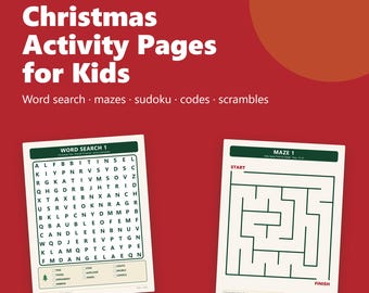 Christmas Activity Pages for Kids, 40 Printable Puzzles, Word Search Mazes Sudoku Secret Codes, Holiday Classroom Worksheets, A4 Letter PDF