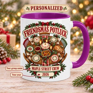 Gepersonaliseerde kerstmok voor een gezellige kerstborrel, een aandenken aan het kerstdiner, een kerstcadeau voor een groep, een vintage feestelijke koffiemok.