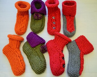Slipper Socks 4 styles KNITTIG PATTERN Pdf download chunky / medium worsted / bulky yarn
