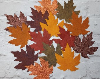 Autumn 4 large and 6 small yellow Colors red good for crafting and scrapbooking brown Lot of Die Cut Leather Leaves in Fall