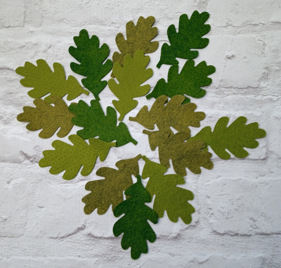 Green oak leaves felt oak leaf die cut shapes wool blend