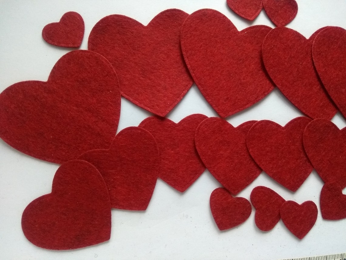 Deep red hearts felt fabric die cut felt shapes appliques Etsy
