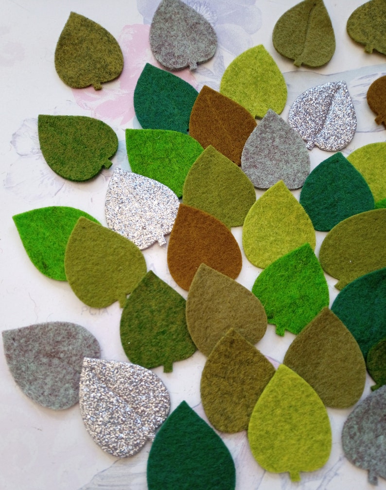Felt foliage die cut felt leaves small leaf mix ivy green Etsy