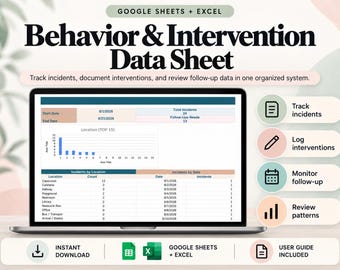 Behavior Data Tracker and Intervention Log | Google Sheets and Excel