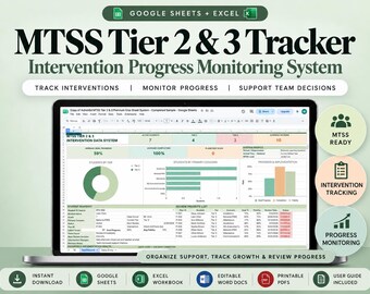 MTSS Tier 2 and 3 Intervention Tracker | Progress Monitoring Dashboard