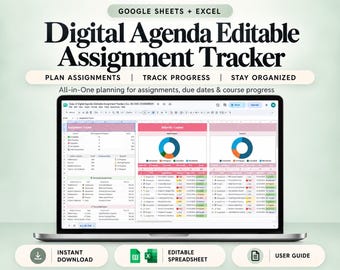 Student Assignment Tracker | Digital Agenda Planner for Google Sheets and Excel