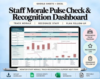 Staff Morale Pulse Check and Recognition Dashboard | Google Sheets and Excel