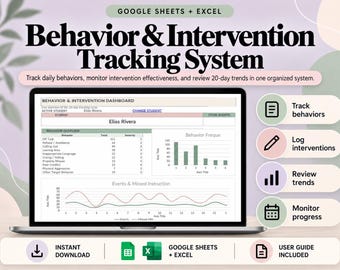 Behavior Intervention Tracker | 20-Day Interval Data System for Google Sheets and Excel