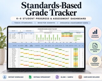 Standards-Based Grade Tracker K-8 | Google Sheets and Excel Dashboard