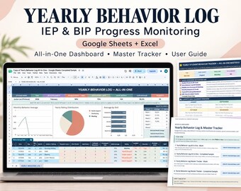Pacchetto di registri comportamentali annuali / Strumento di monitoraggio dei progressi del Piano Educativo Individualizzato (PEI) per Fogli Google ed Excel