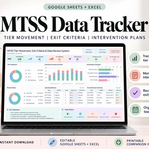 MTSS Data Tracker | Tier Movement and Exit Criteria Dashboard for Google Sheets and Excel