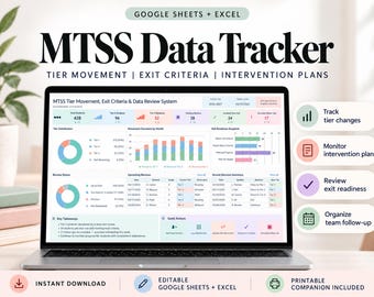 MTSS Data Tracker | Tier Movement and Exit Criteria Dashboard for Google Sheets and Excel