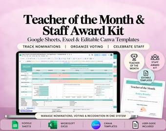 Teacher of the Month and Staff Award Kit | Google Sheets and Canva-Ready PPTX