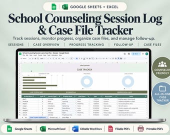 School Counseling Session Log and Case File Tracker | Google Sheets and Word