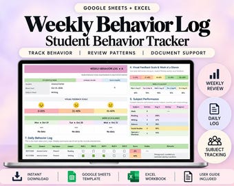 Weekly Behavior Log | Student Behavior Tracker for Google Sheets and Excel