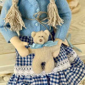 Tilda Textile Dolls Handmade, Art Interior Doll, Fairy Doll With Teddy Bear, Girls room decor, Lazure Fairy, Angel Fairy Doll image 9