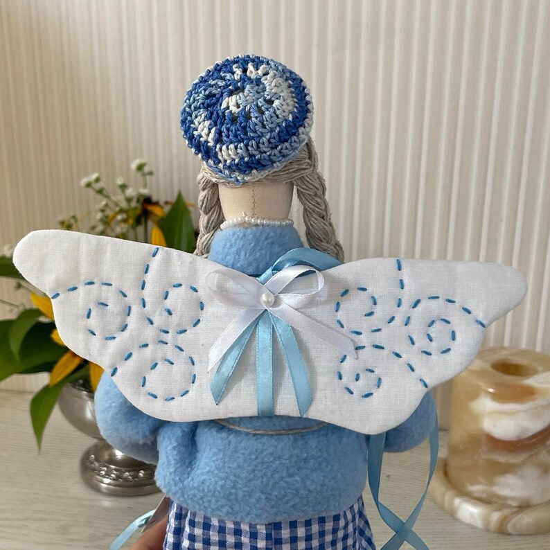 Tilda Textile Dolls Handmade, Art Interior Doll, Fairy Doll With Teddy Bear, Girls room decor, Lazure Fairy, Angel Fairy Doll image 6