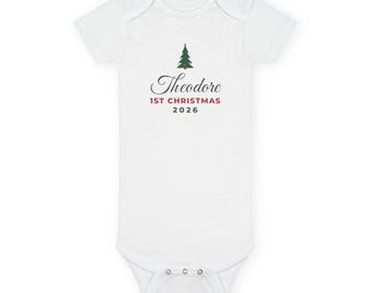 Body para la primera Navidad del bebé 2026, Conjunto navideño personalizado con el nombre del bebé, Body personalizado para la primera Navidad, Regalo para recién nacido