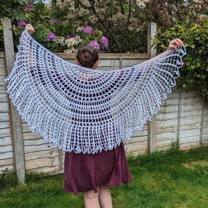 Crochet Pattern for Lavender Lace Semicircle Crescent Shawl or Wrap (English language with US and UK terms versions)