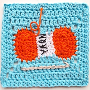 Granny&#39;s Yarn Square Crochet Pattern (US and UK terminology options) granny square crochet block motif with yarn and hook design