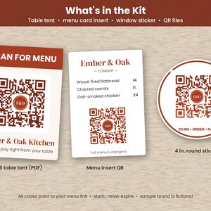 Restaurant QR Menu Kit with Logo, Table Tent, Sticker and Menu Insert, Printable Pdf Png Svg image 2