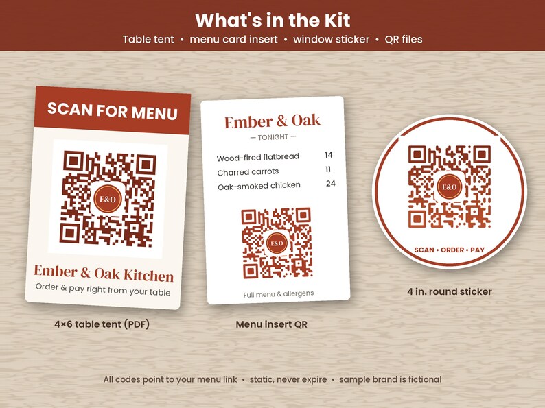 Restaurant QR Menu Kit with Logo, Table Tent, Sticker and Menu Insert, Printable Pdf Png Svg image 2
