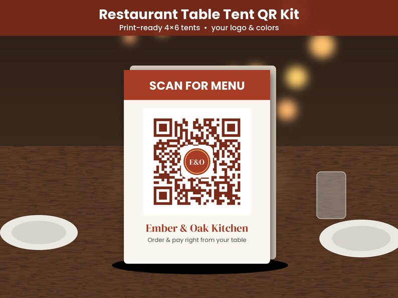 Restaurant QR Menu Kit with Logo, Table Tent, Sticker and Menu Insert, Printable Pdf Png Svg image 1