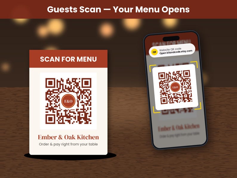 Restaurant QR Menu Kit with Logo, Table Tent, Sticker and Menu Insert, Printable Pdf Png Svg image 3