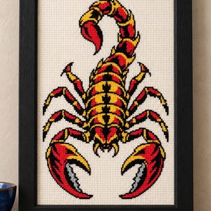 Scorpion Cross Stitch Pattern, Vintage Tattoo Flash Art (PDF, OXS)