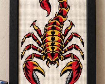 Scorpion Cross Stitch Pattern, Vintage Tattoo Flash Art (PDF, OXS)