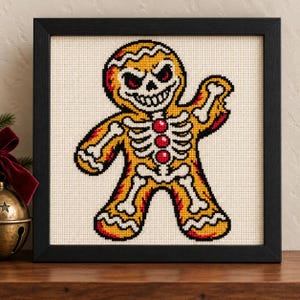 Gingerbread Skeleton Cross Stitch Pattern, Creepy Christmas Tattoo Flash (PDF, OXS)