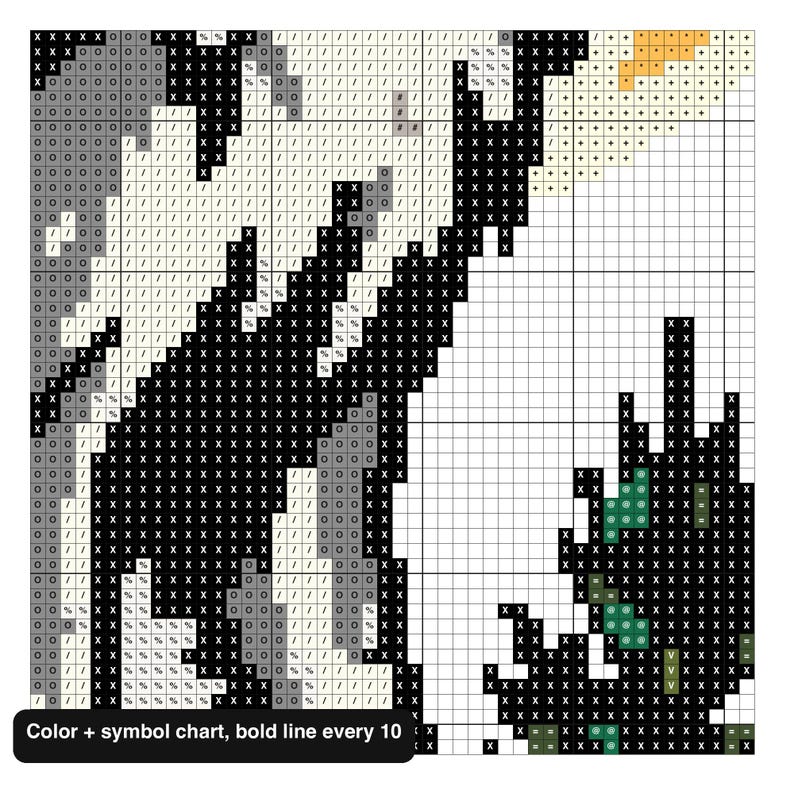 Close-up of the color and symbol chart for the howling wolf pattern