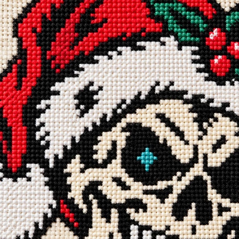 Macro of the stitched skull grin and star eyes