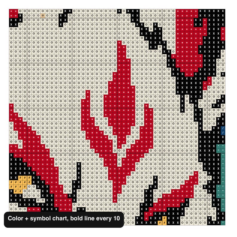 Kitsune Fox Cross Stitch Pattern + Coloring Page, Japanese Irezumi Tattoo Flash Fox With Maple Leaves and Waves (PDF, OXS) image 7