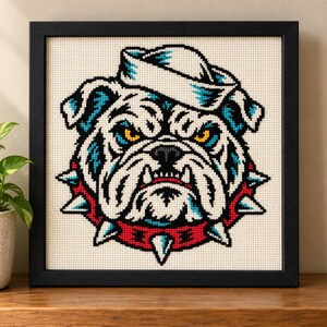 Bulldog Cross Stitch Pattern, Vintage Sailor Tattoo Flash (PDF, OXS)